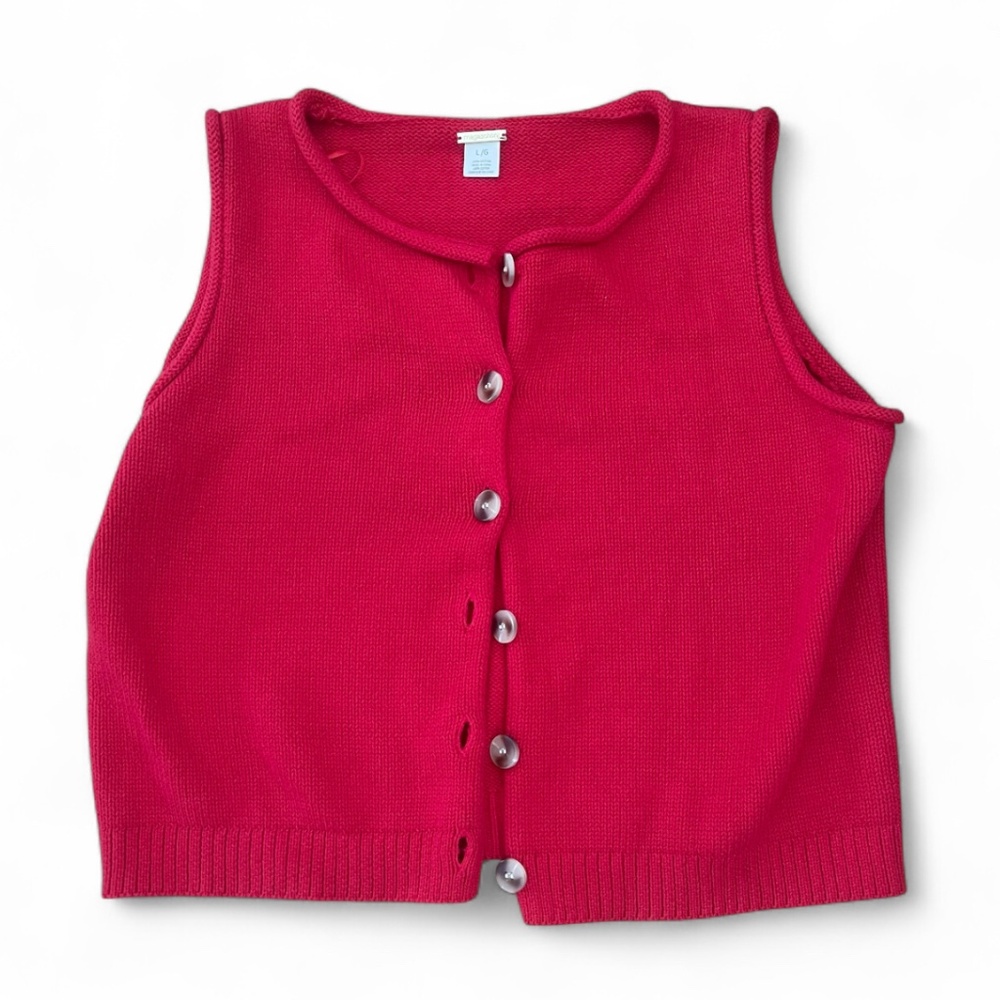 Magaschoni Red Knit Sleeveless Button Down Sweater  Sz L